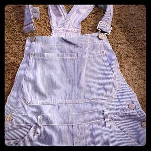 Pinstriped short overalls